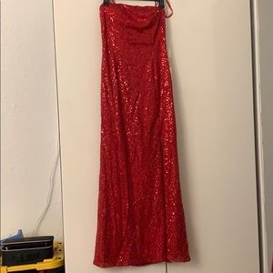 Red sequin strapless long formal dress